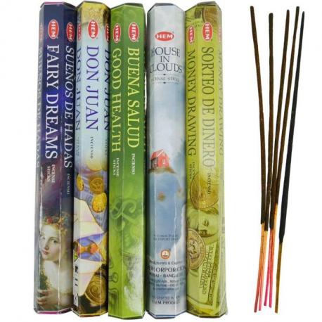 Assortiment d'encens HEM - Bouquet "Bien chez Soi" (5 parfums). Lot de 100 bâtons