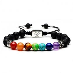 Bracelet 7 chakras Pierre de lave - Symbole Arbre de vie argenté