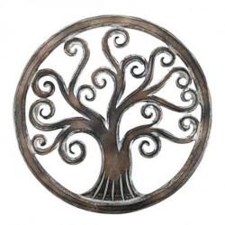 Décor mural ø40cm Arbre de vie  - Bois sculpté marron cérusé