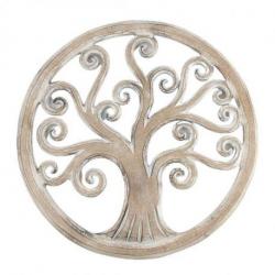 Décor mural ø40cm Arbre de vie  - Bois sculpté blanc cérusé