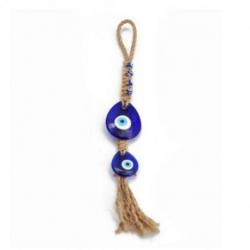 Double Œil turc sur corde / Amulette Œil bleu à suspendre
