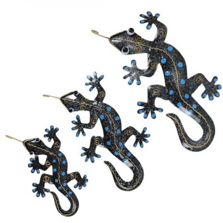 Trio de Geckos en Fer forgé artisanal - Coloris bleu