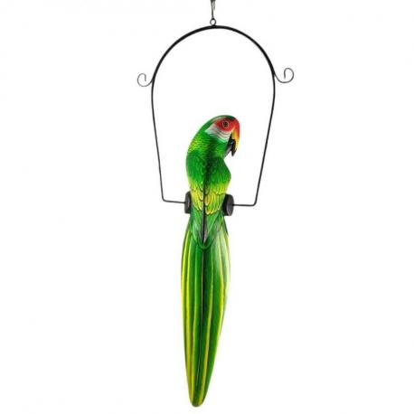 Perroquet en Bois sur Perchoir à Suspendre - Coloris Vert et Jaune
