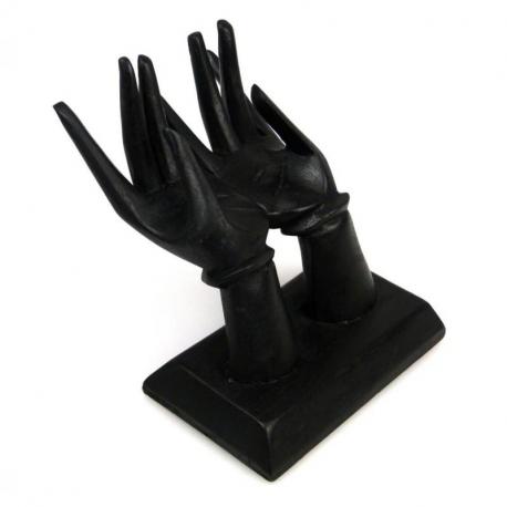 Mains porte-bagues / Présentoir à cartes de visite. Bois massif  teinte noire