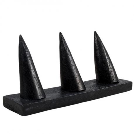 Porte-bagues en bois massif teinte noire / Présentoir à bagues (3 cônes)