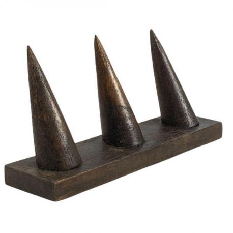 Porte-bagues en bois massif teinte marron / Présentoir à bagues (3 cônes)