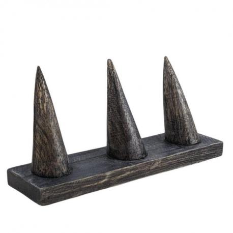 Porte-bagues en bois massif "noir vintage" / Présentoir à bagues (3 cônes)