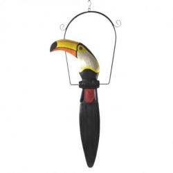 Toucan en Bois sur Perchoir - Décoration exotique à suspendre