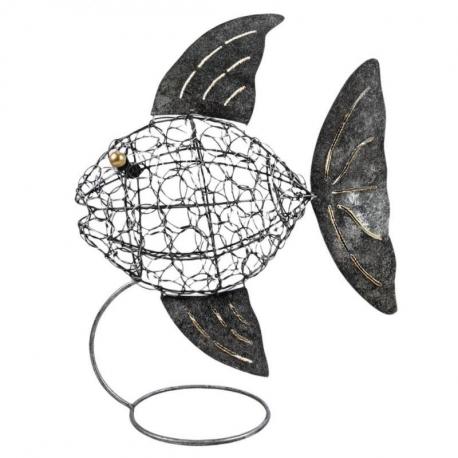Grande statue Poisson en Fer Forgé Fait Main 40cm