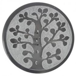 Porte-encens rond ø10cm noir et blanc en Pierre à savon - Symbole arbre de vie