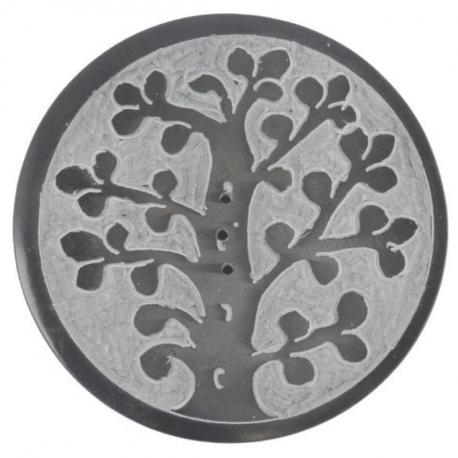 Porte-encens rond ø10cm noir et blanc en Pierre à savon - Symbole arbre de vie