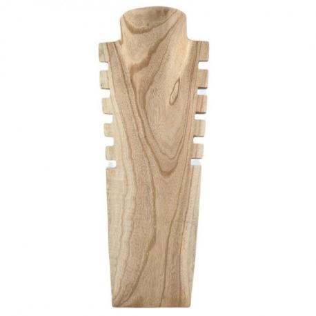 Déclassé - Buste présentoir à colliers cranté en bois massif brut 40cm
