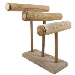 Déclassé - Porte-bracelets et montres 3 tiges en Bois massif brut