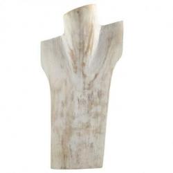 Déclassé - Buste présentoir à colliers en bois massif blanc cérusé 30cm