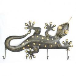Porte-manteau Mural - Gecko 4 crochets en métal forgé Artisanal