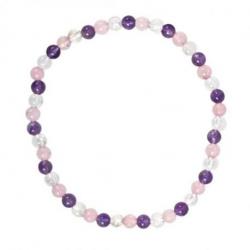 Bracelet Multipierres Améthyste / Quartz Rose / Cristal de Roche grade A - boules 4mm