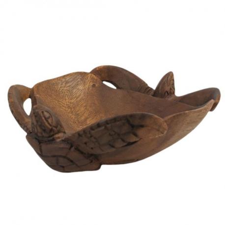 Coupelle avec 2 Tortues de Mer en Bois massif sculpté main