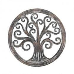 Décor mural ø30cm Arbre de vie  - Bois sculpté marron cérusé