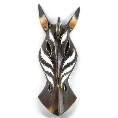 Masque zèbre 30cm en bois, fait main