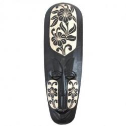Masque Africain 50cm en Bois noir sculpté - Motif Fleurs