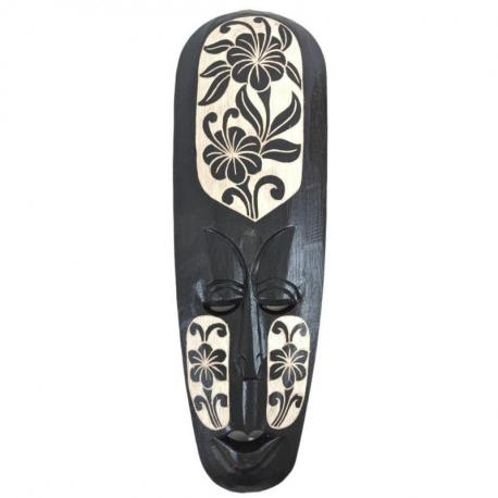 Masque Africain 50cm en Bois noir sculpté - Motif Fleurs