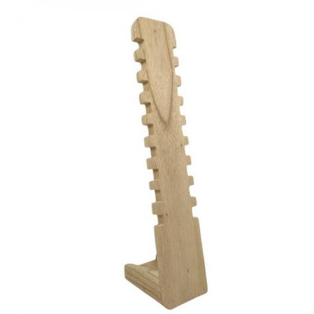 Présentoir à Bracelets cranté 40cm en bois massif | Finition Bois brut naturel