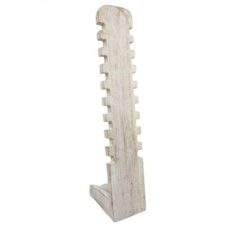 Présentoir à Bracelets cranté 40cm en bois massif | Finition Blanc Cérusé