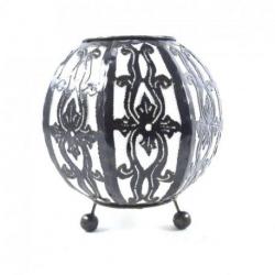 Lampe de chevet  style lanterne marocaine en fer forgé noir et tissu blanc ⌀15cm. À équiper