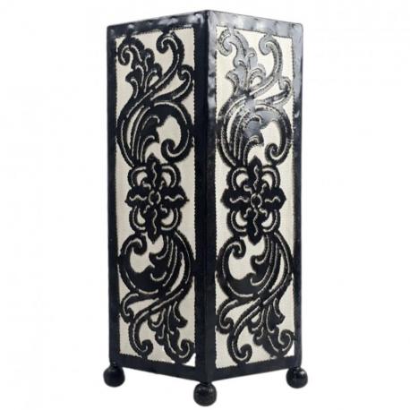 Lampe style Oriental 30cm Fer forgé noir et tissu blanc. Lanterne à équiper