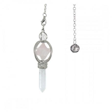 Pendule Merkaba en Quartz Rose et pointe en Cristal de roche