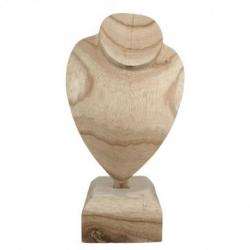 Déclassé - Buste présentoir à colliers sur pied en bois massif brut 30cm