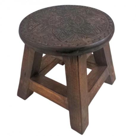 Tabouret / Porte-Plante en bois motif Mandala 25cm