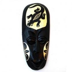 Petit masque africain en bois noir motif salamandre 25cm