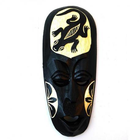 Petit masque africain en bois noir motif salamandre 25cm