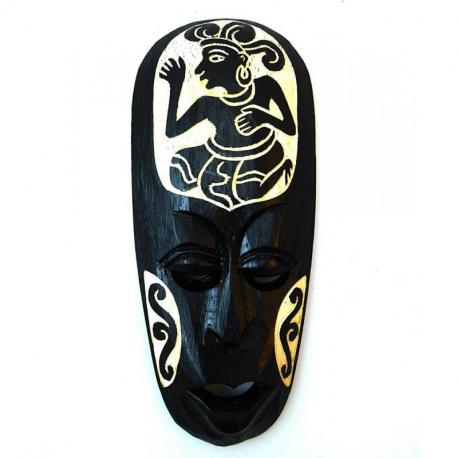 Petit masque africain en bois noir motif personnage 25cm