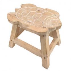 Tabouret / Porte-Plante en bois motif Tortue 30cm