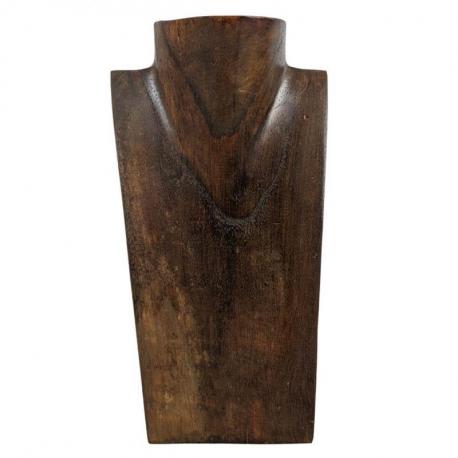 Déclassé - Buste présentoir à colliers en bois massif marron 25cm