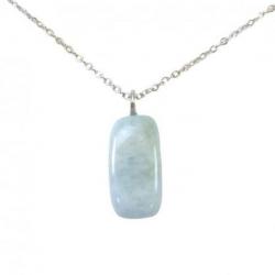 Collier Aigue-Marine AB - pendentif pierre roulée + chaîne argentée