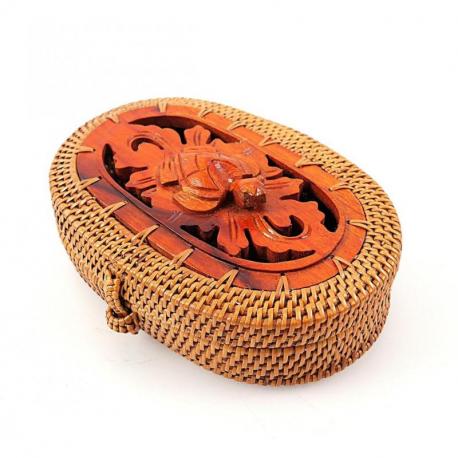 Boîte ovale en Rotin et Bois décor tortue