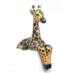 Statue "Girafe assise" rebord étagère 40cm. Déco africaine Safari Savane.