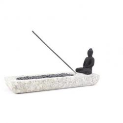 Porte-encens de luxe Bouddha en pierre de Java grise et noire