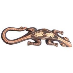 Gecko 50cm en Bois - Motif Double Lézard Peint à la Main bois