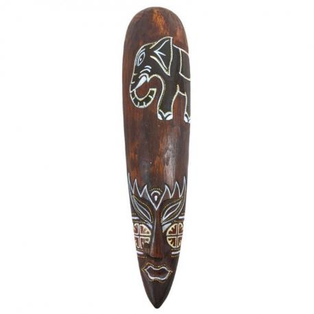Masque motif Éléphant en Bois 50cm - Style Batik