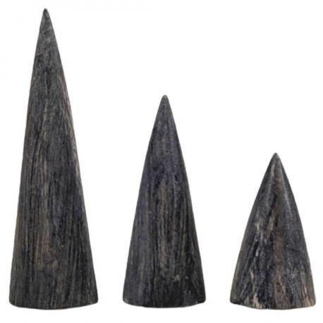 Lot de 3 cônes présentoirs à bagues en Bois - finition "noir vintage"