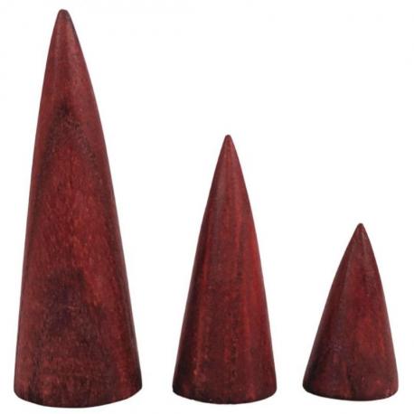 Lot de 3 cônes présentoirs à bagues en Bois teinte Rouge