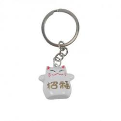 Porte-clé Maneki Neko Japonais Blanc à grelot