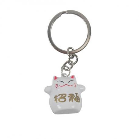 Porte-clé Maneki Neko Japonais Blanc à grelot