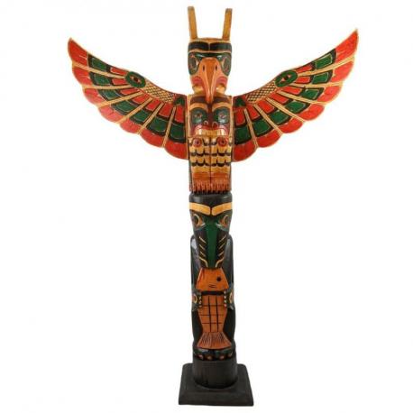 Grand Totem Indien 100cm en Bois Massif - Aigle, Loup & Poisson