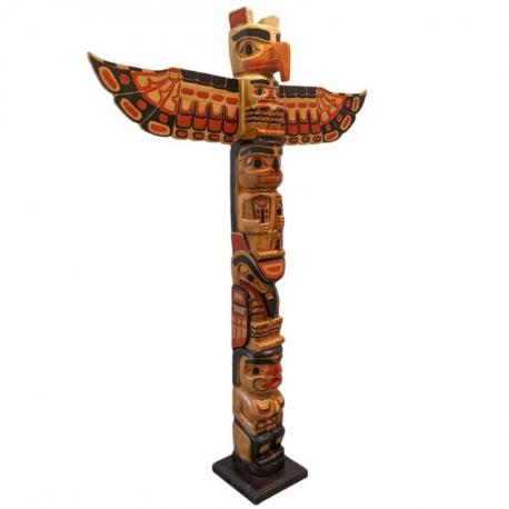 Totem Indien XL 150cm en Bois Sculpté - Aigle et Personnages