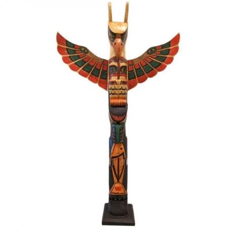 Totem Indien XL 150cm en Bois Sculpté motifs Animaux